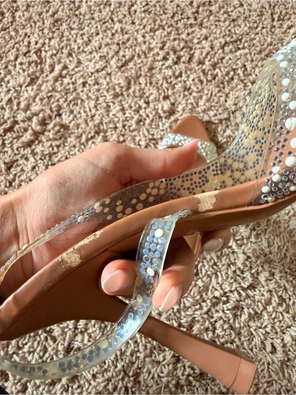 Zara Pearl-Embellished Tan Slingback Heels - Picture 4 of 5